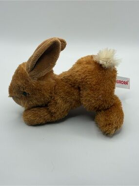 2016 AURORA Bunny Rabbit Plush Brown W/ Cream Tail Stuffed Animal Beanie 7”
